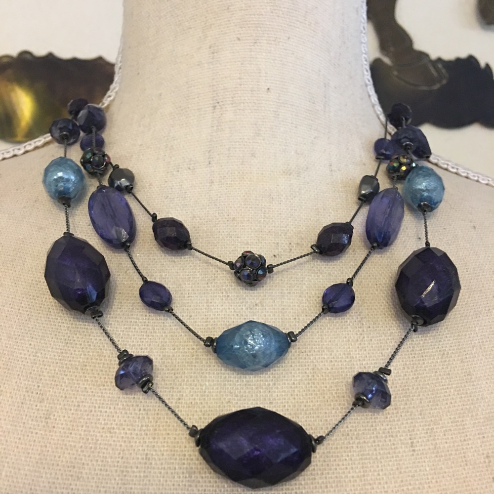 NY&Co multi strand blue and purple bead necklace